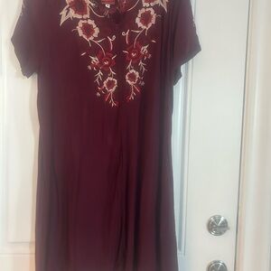 Johnny Was Burgundy and Red Embroidered Dress